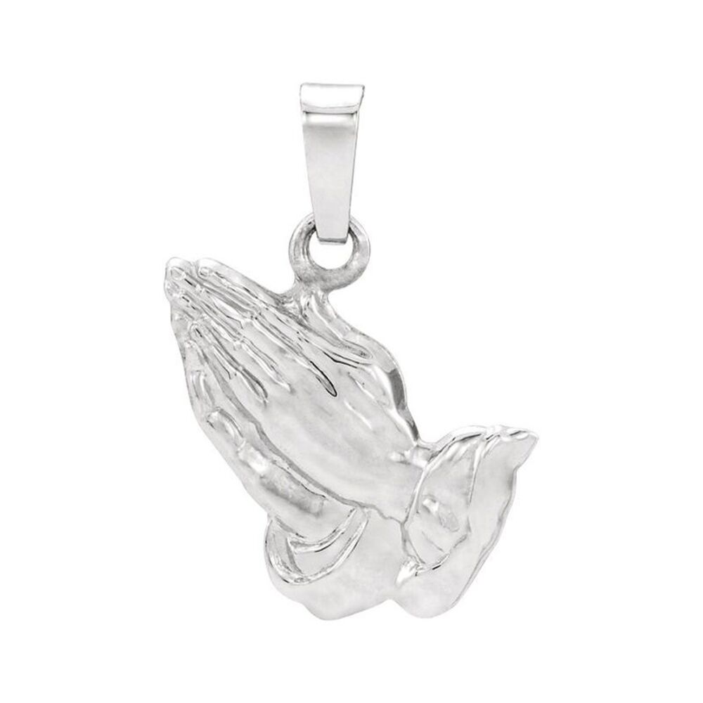 14k White Gold Praying Hands Pendant, 16mm